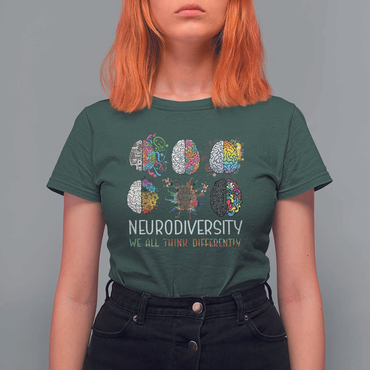 Neurodiversity We All Think Differently T Shirt For Women Brain Autism Awareness ASD ADHD