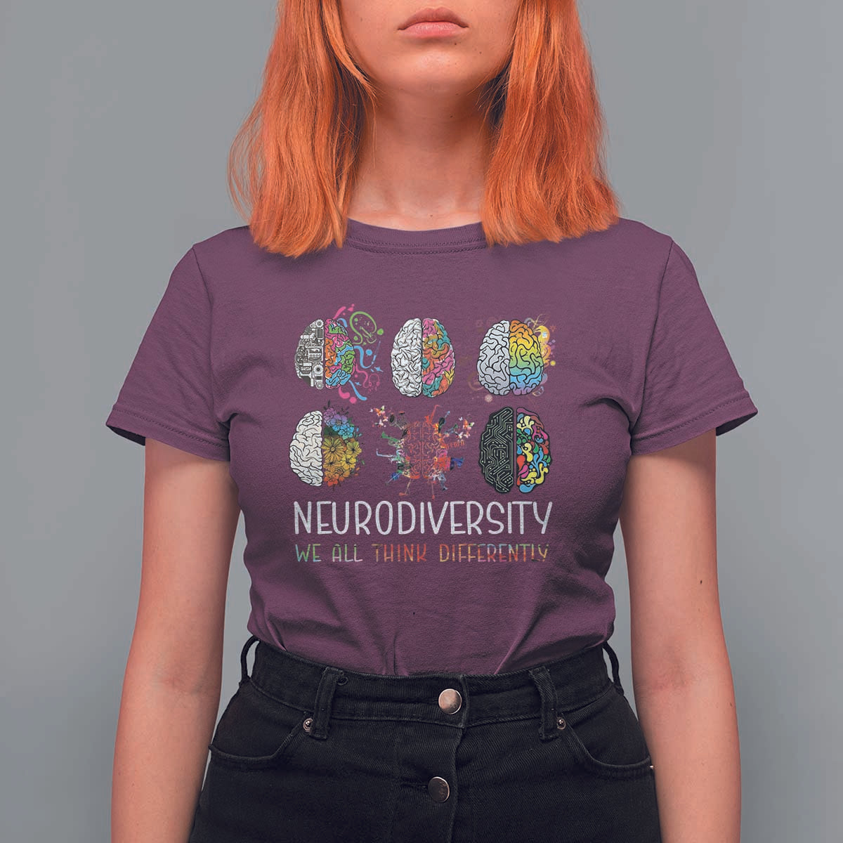 Neurodiversity We All Think Differently T Shirt For Women Brain Autism Awareness ASD ADHD