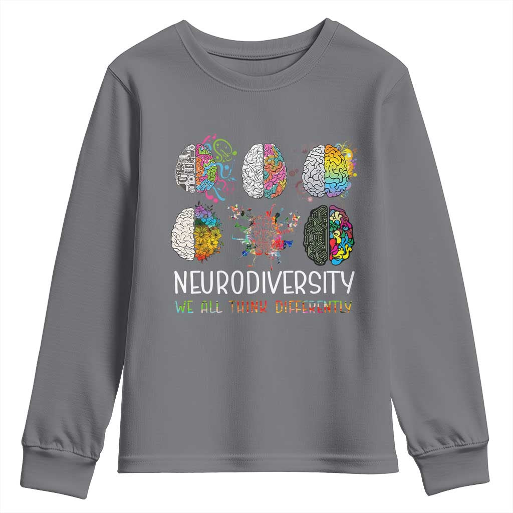 Neurodiversity We All Think Differently Youth Sweatshirt Brain Autism Awareness ASD ADHD