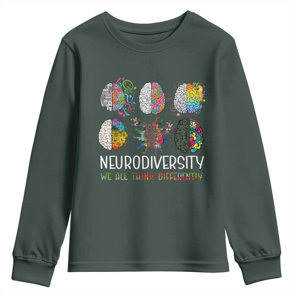 Neurodiversity We All Think Differently Youth Sweatshirt Brain Autism Awareness ASD ADHD