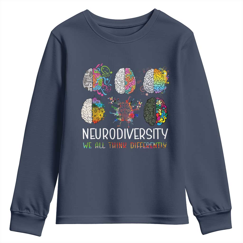 Neurodiversity We All Think Differently Youth Sweatshirt Brain Autism Awareness ASD ADHD