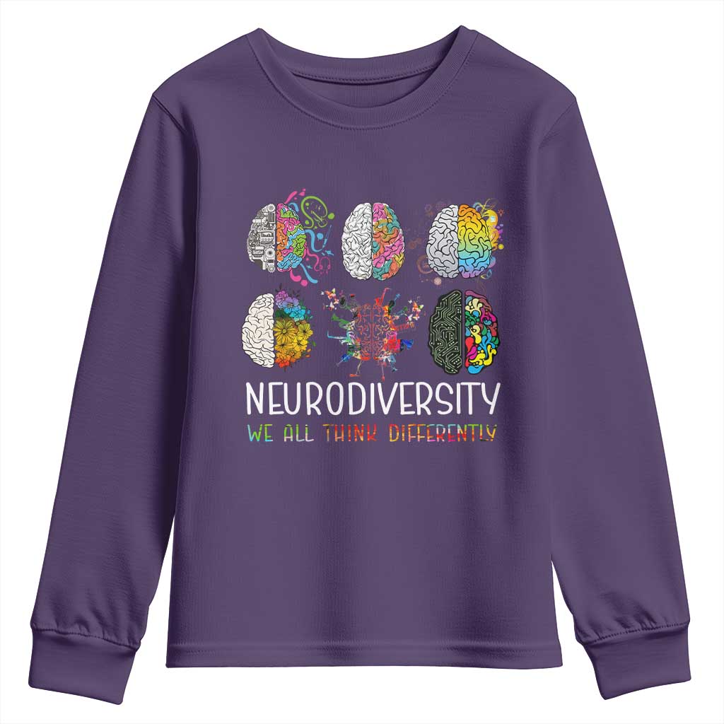Neurodiversity We All Think Differently Youth Sweatshirt Brain Autism Awareness ASD ADHD