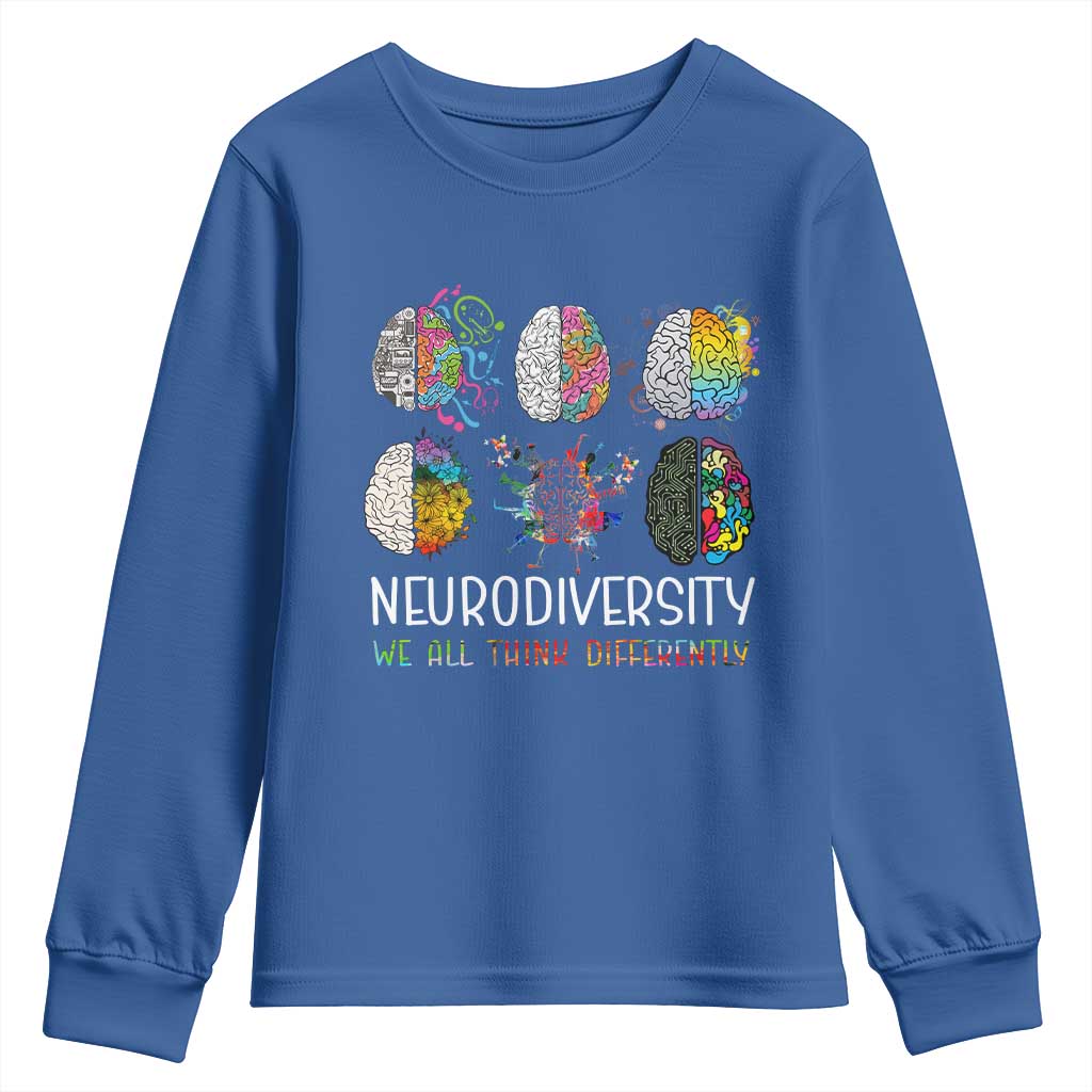 Neurodiversity We All Think Differently Youth Sweatshirt Brain Autism Awareness ASD ADHD