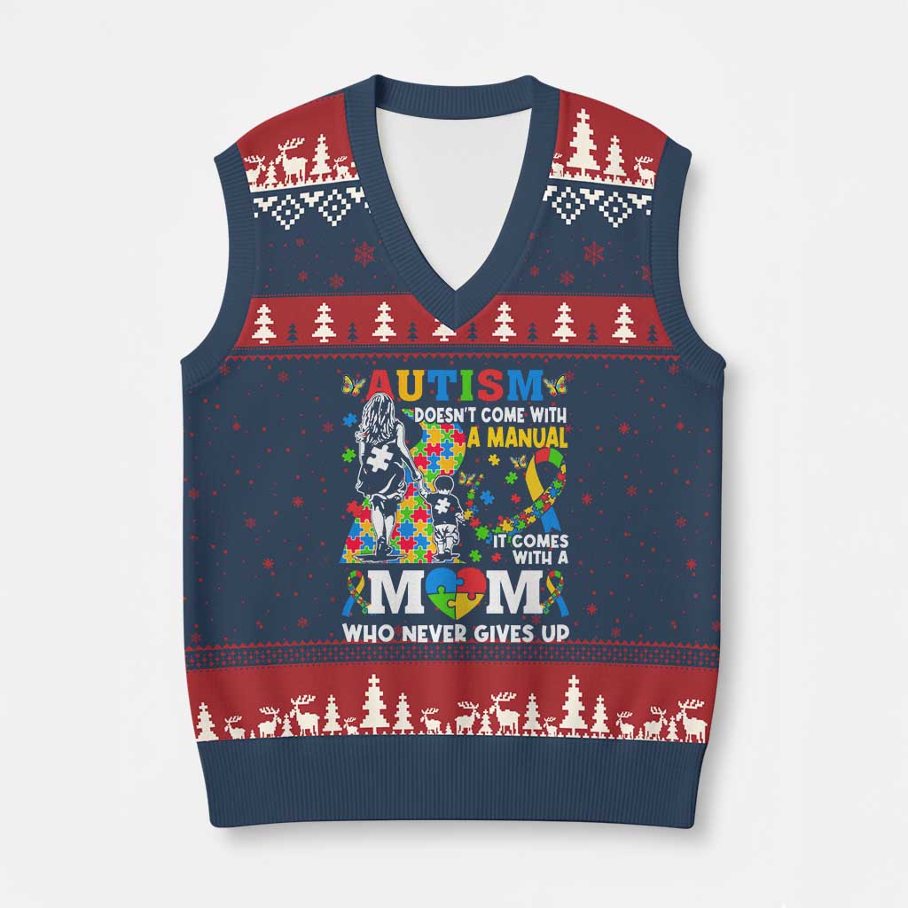 Autism Mom V-Neck Knit Sweater Vest Autism Doesn't Come With A Manual It Comes With A Mom