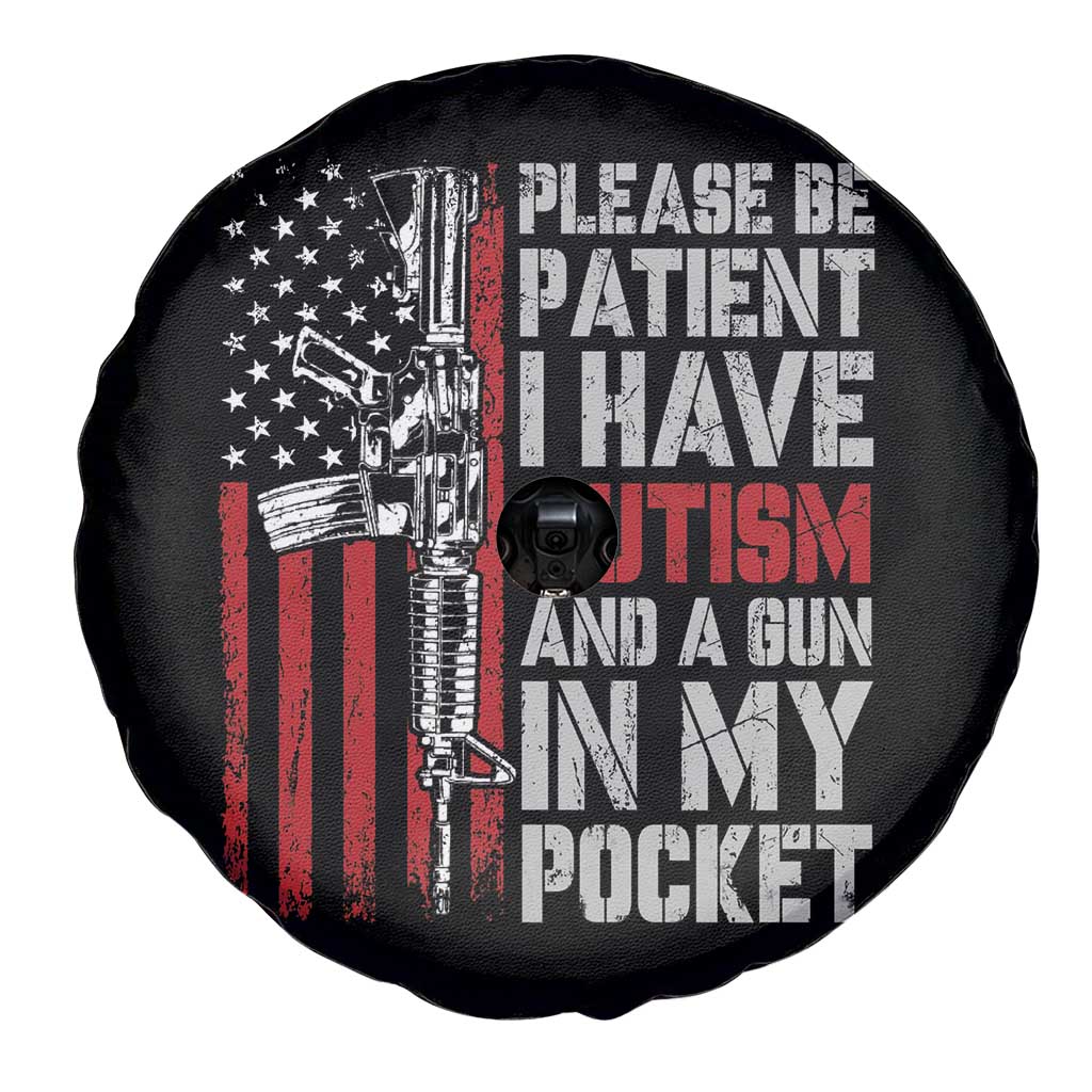 Funny Please Be Patient I Have Autism And A Gun In My Pocket Spare Tire Cover Autism Awareness Vintage American Flag