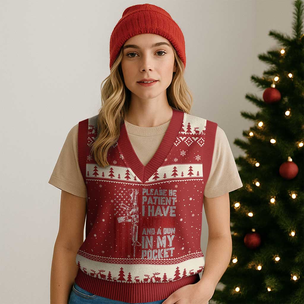 Funny Please Be Patient I Have Autism And A Gun In My Pocket V-Neck Knit Sweater Vest Autism Awareness Vintage American Flag