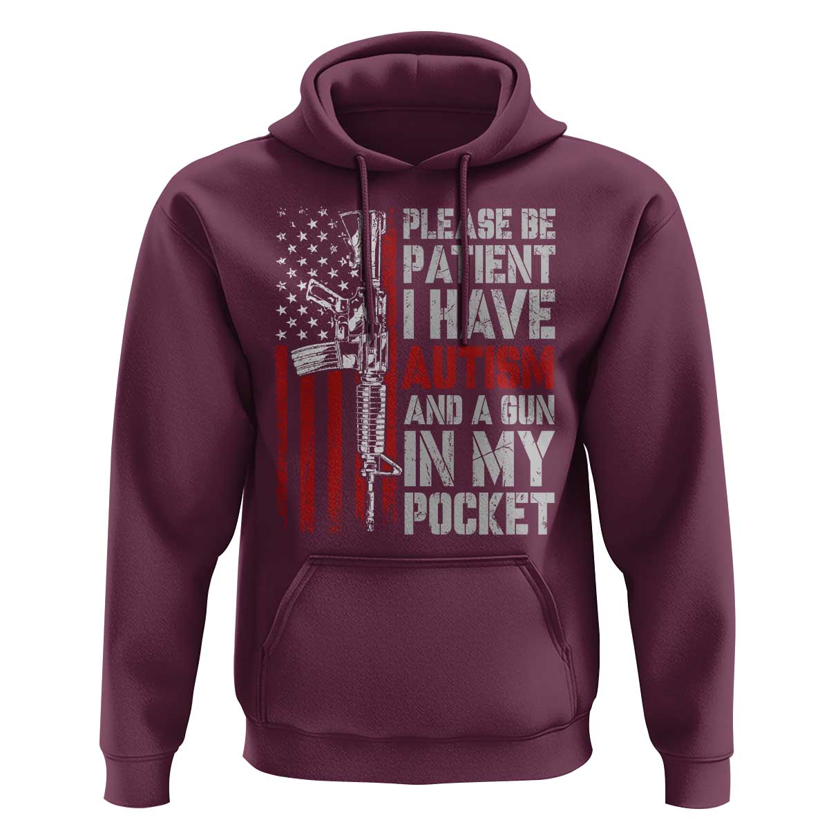 Funny Please Be Patient I Have Autism And A Gun In My Pocket Hoodie Autism Awareness Vintage American Flag