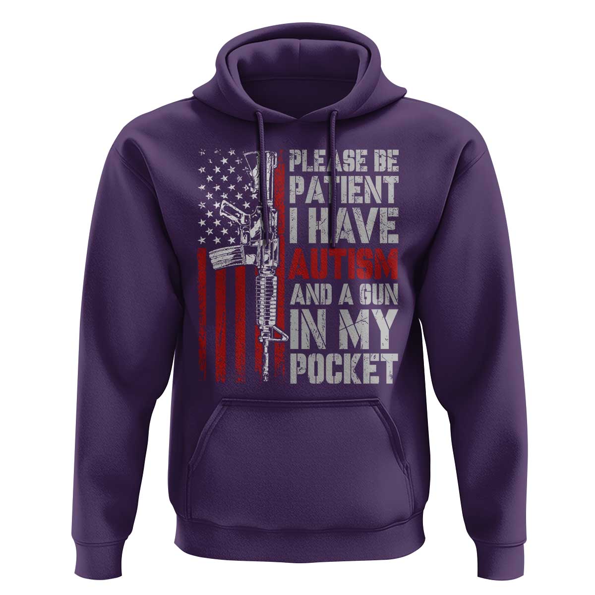Funny Please Be Patient I Have Autism And A Gun In My Pocket Hoodie Autism Awareness Vintage American Flag