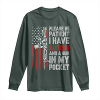 Funny Please Be Patient I Have Autism And A Gun In My Pocket Long Sleeve Shirt Autism Awareness Vintage American Flag