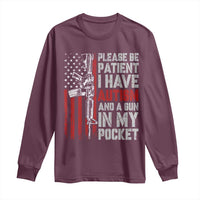 Funny Please Be Patient I Have Autism And A Gun In My Pocket Long Sleeve Shirt Autism Awareness Vintage American Flag