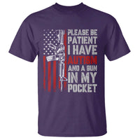 Funny Please Be Patient I Have Autism And A Gun In My Pocket T Shirt Autism Awareness Vintage American Flag