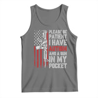 Funny Please Be Patient I Have Autism And A Gun In My Pocket Tank Top Autism Awareness Vintage American Flag