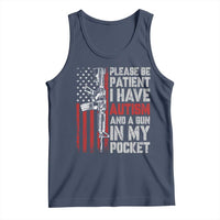 Funny Please Be Patient I Have Autism And A Gun In My Pocket Tank Top Autism Awareness Vintage American Flag
