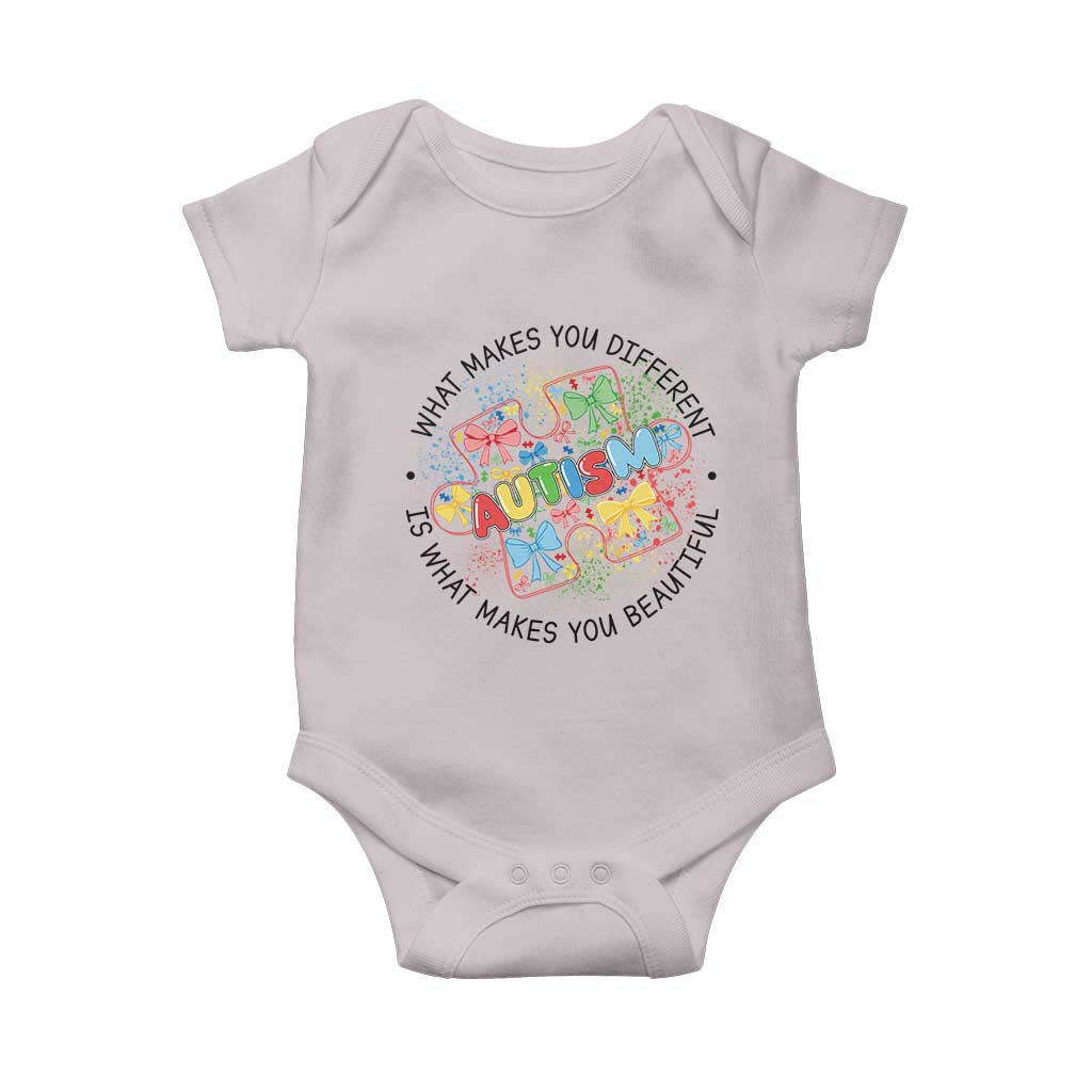 Funny Autism Awareness What Makes You Different Is What Makes You Beautiful Baby Onesie Coquette Puzzle