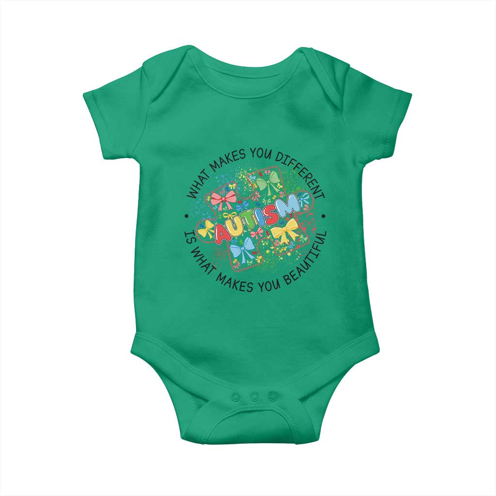 Funny Autism Awareness What Makes You Different Is What Makes You Beautiful Baby Onesie Coquette Puzzle