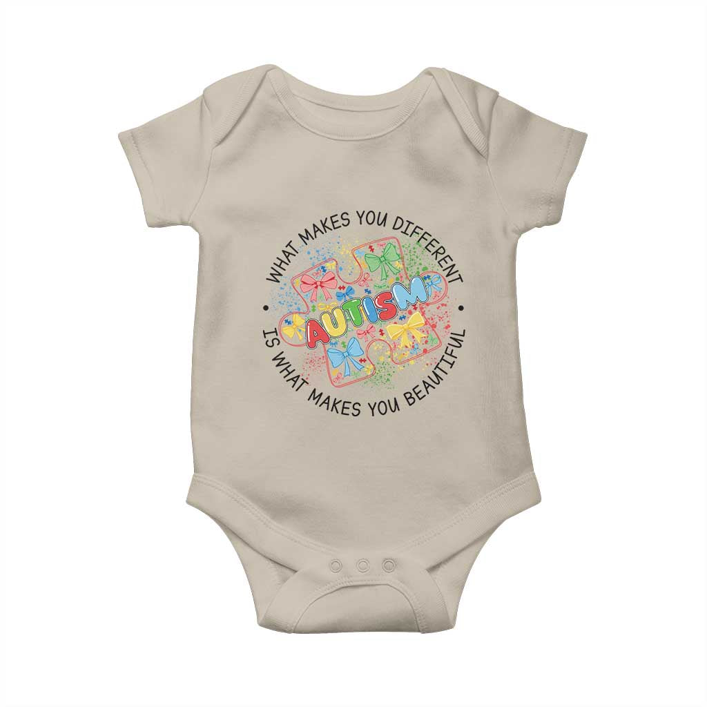 Funny Autism Awareness What Makes You Different Is What Makes You Beautiful Baby Onesie Coquette Puzzle