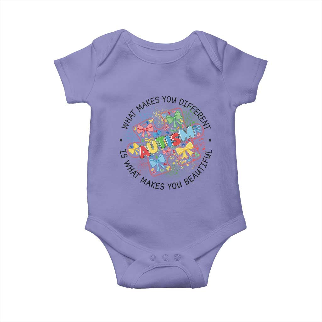 Funny Autism Awareness What Makes You Different Is What Makes You Beautiful Baby Onesie Coquette Puzzle