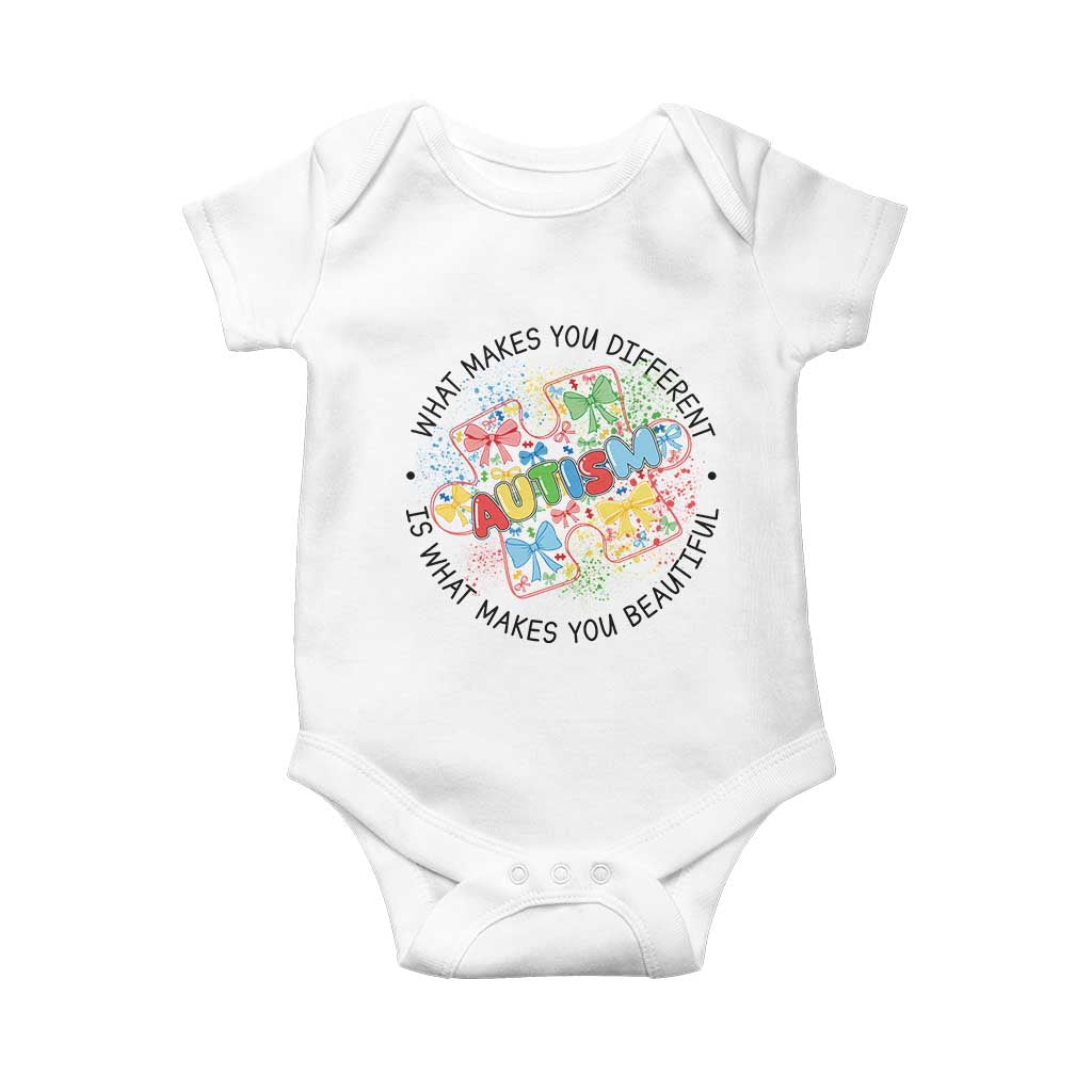 Funny Autism Awareness What Makes You Different Is What Makes You Beautiful Baby Onesie Coquette Puzzle