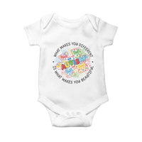 Funny Autism Awareness What Makes You Different Is What Makes You Beautiful Baby Onesie Coquette Puzzle