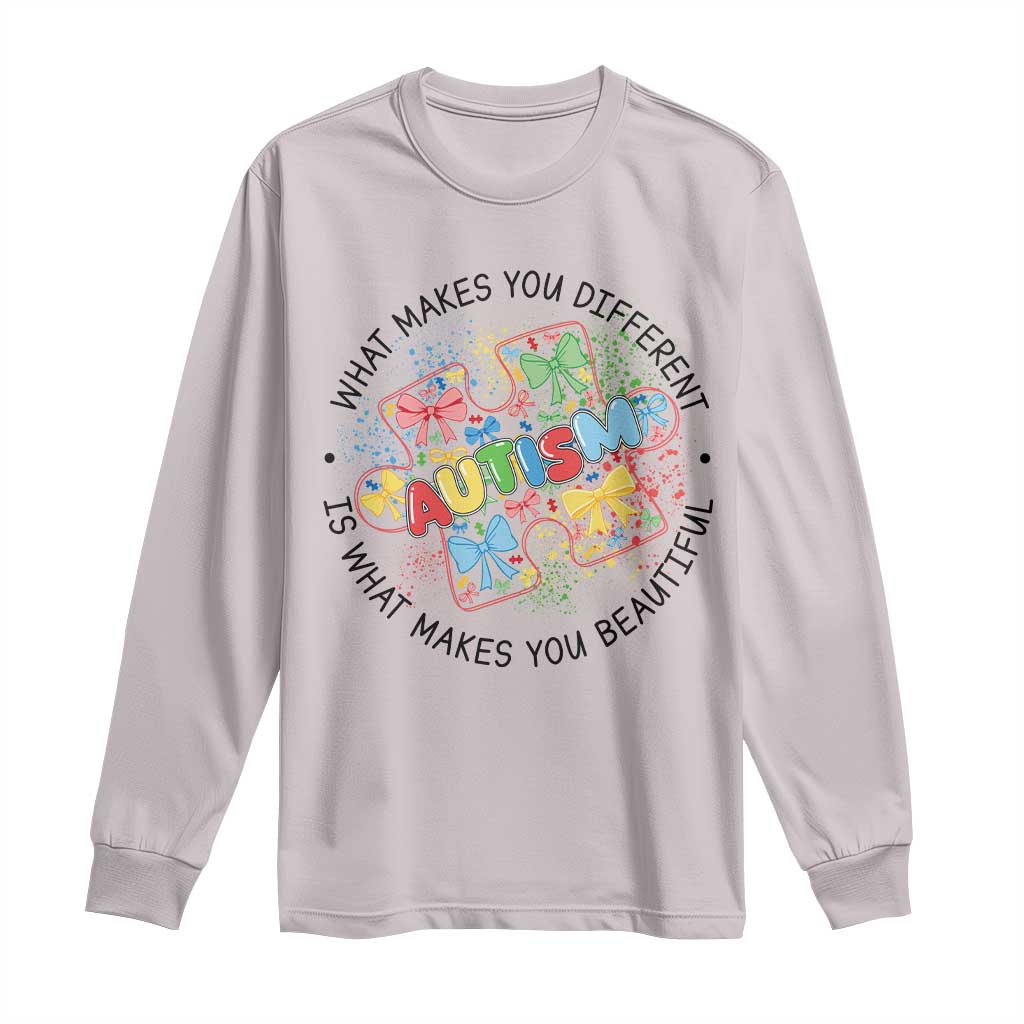 Funny Autism Awareness What Makes You Different Is What Makes You Beautiful Long Sleeve Shirt Coquette Puzzle