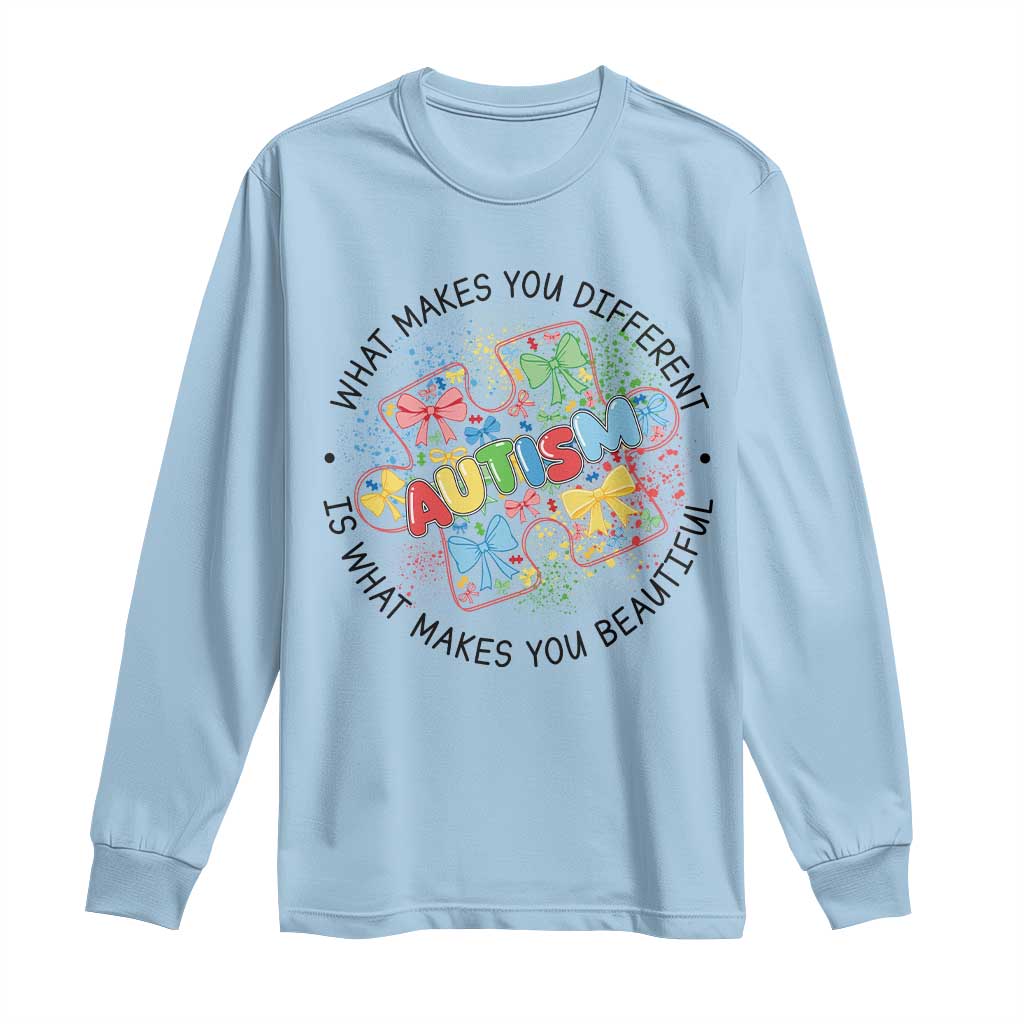 Funny Autism Awareness What Makes You Different Is What Makes You Beautiful Long Sleeve Shirt Coquette Puzzle