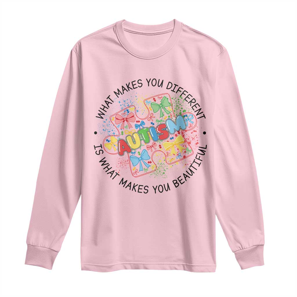Funny Autism Awareness What Makes You Different Is What Makes You Beautiful Long Sleeve Shirt Coquette Puzzle