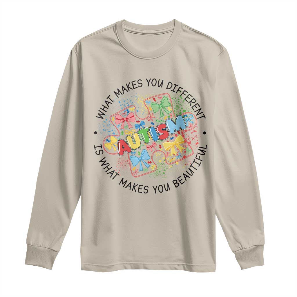 Funny Autism Awareness What Makes You Different Is What Makes You Beautiful Long Sleeve Shirt Coquette Puzzle