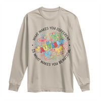 Funny Autism Awareness What Makes You Different Is What Makes You Beautiful Long Sleeve Shirt Coquette Puzzle