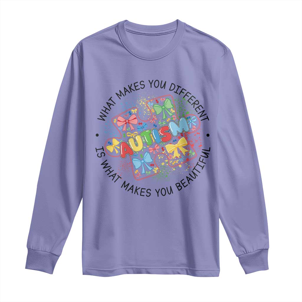 Funny Autism Awareness What Makes You Different Is What Makes You Beautiful Long Sleeve Shirt Coquette Puzzle