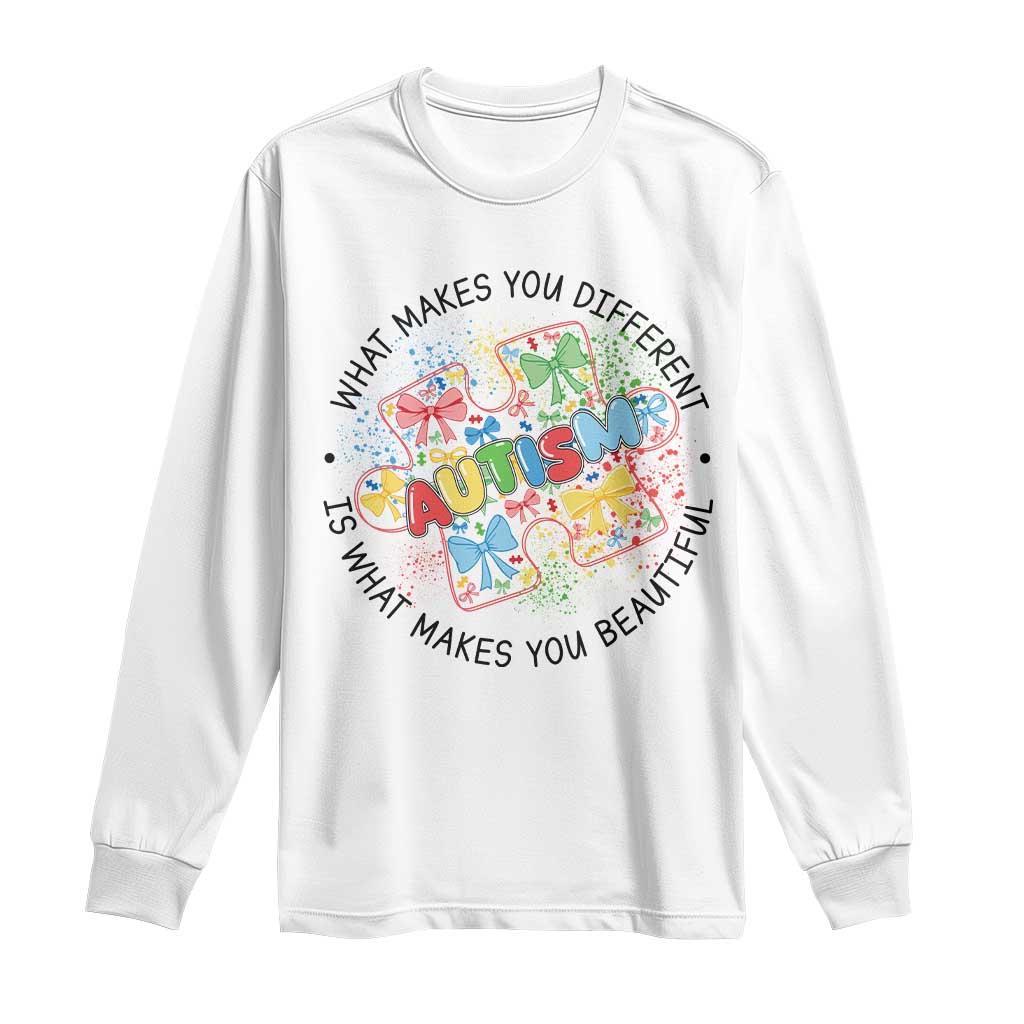 Funny Autism Awareness What Makes You Different Is What Makes You Beautiful Long Sleeve Shirt Coquette Puzzle