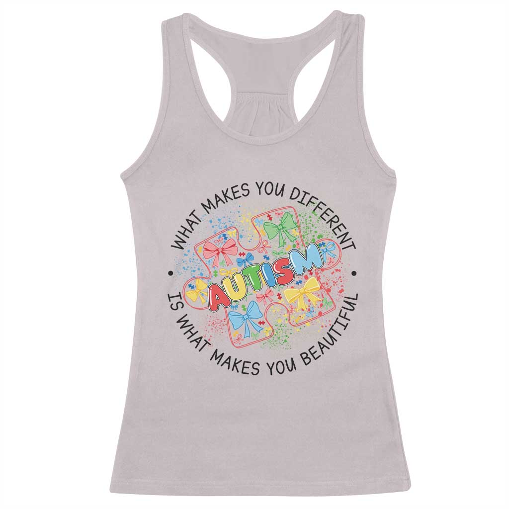 Funny Autism Awareness What Makes You Different Is What Makes You Beautiful Racerback Tank Top Coquette Puzzle