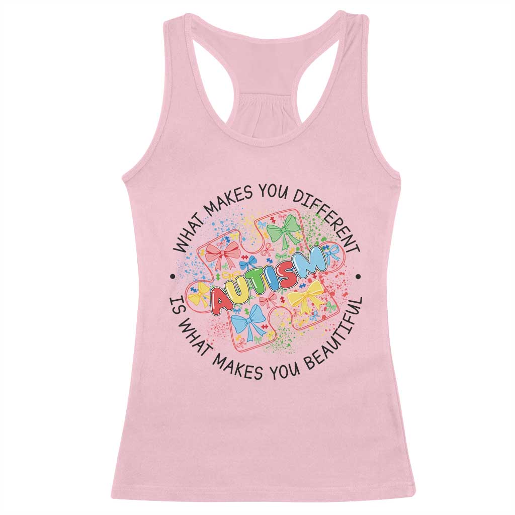 Funny Autism Awareness What Makes You Different Is What Makes You Beautiful Racerback Tank Top Coquette Puzzle