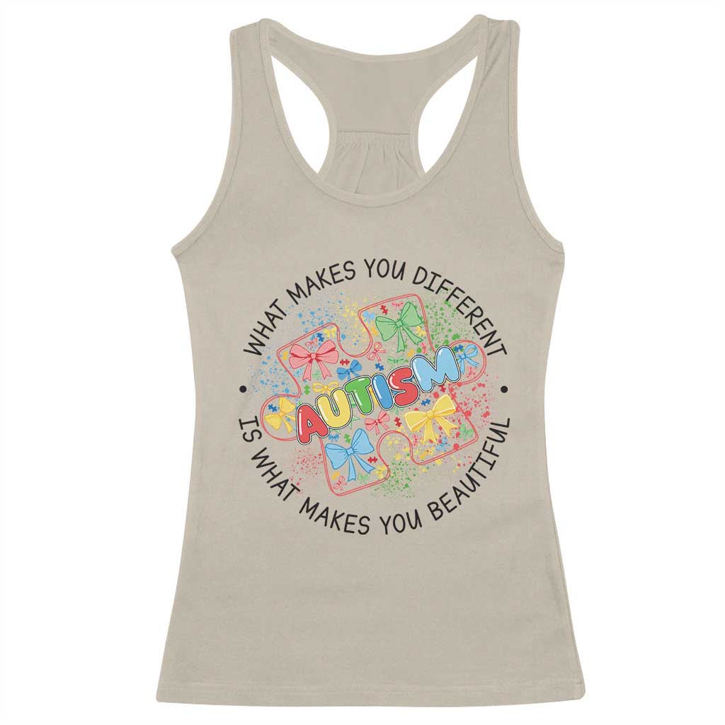 Funny Autism Awareness What Makes You Different Is What Makes You Beautiful Racerback Tank Top Coquette Puzzle