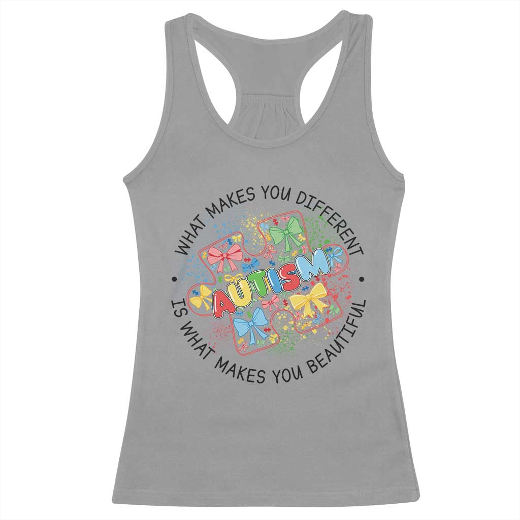 Funny Autism Awareness What Makes You Different Is What Makes You Beautiful Racerback Tank Top Coquette Puzzle