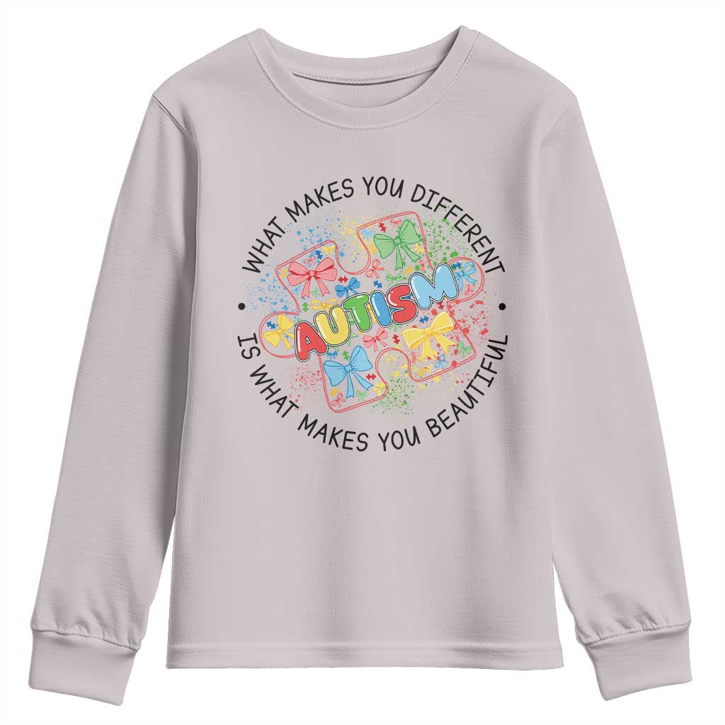 Funny Autism Awareness What Makes You Different Is What Makes You Beautiful Youth Sweatshirt Coquette Puzzle
