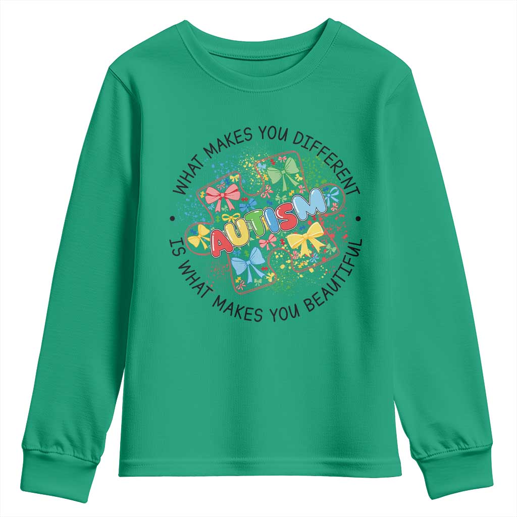 Funny Autism Awareness What Makes You Different Is What Makes You Beautiful Youth Sweatshirt Coquette Puzzle