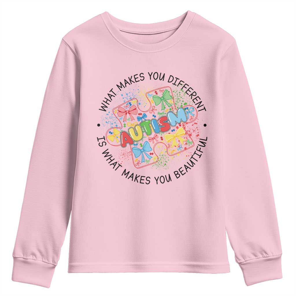 Funny Autism Awareness What Makes You Different Is What Makes You Beautiful Youth Sweatshirt Coquette Puzzle