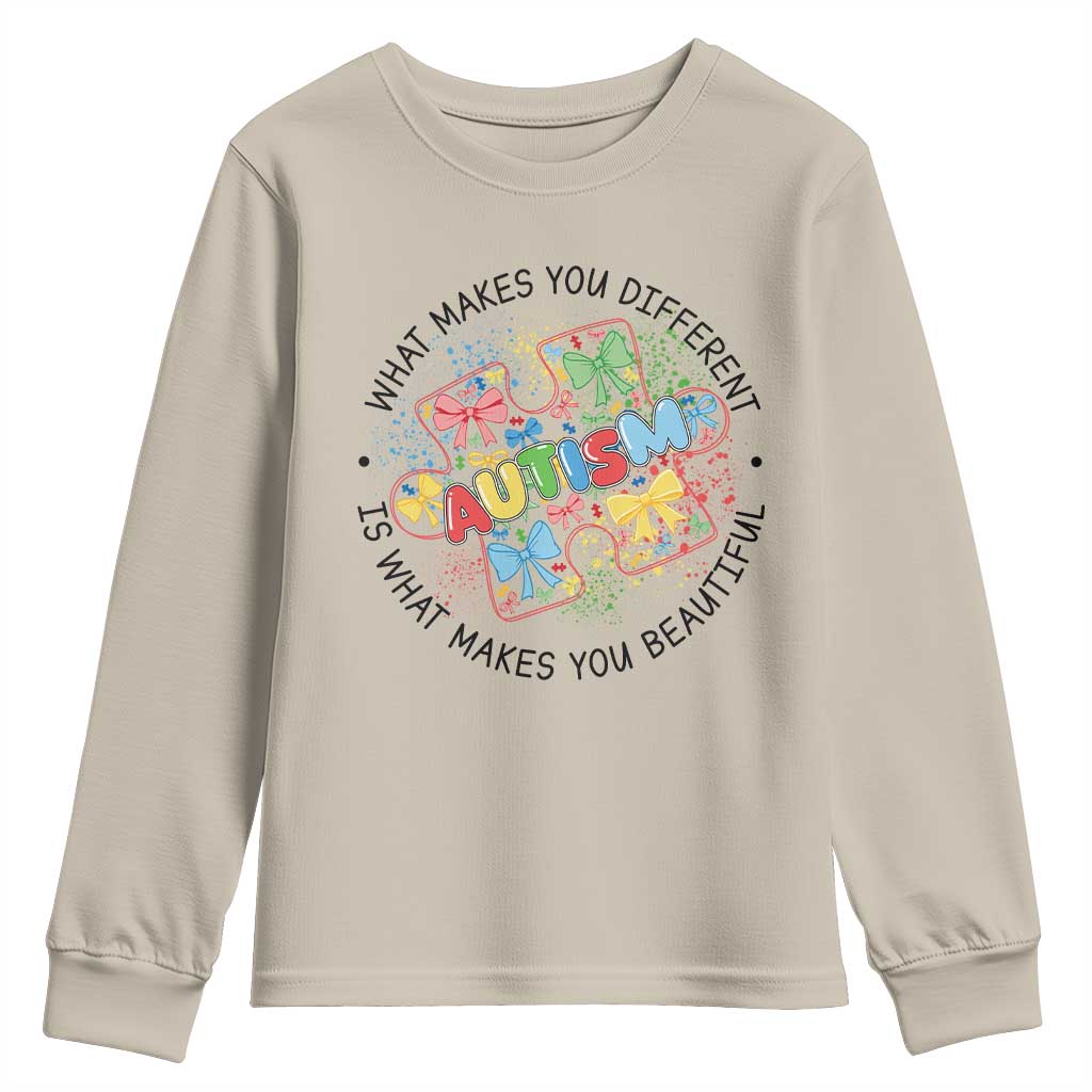 Funny Autism Awareness What Makes You Different Is What Makes You Beautiful Youth Sweatshirt Coquette Puzzle