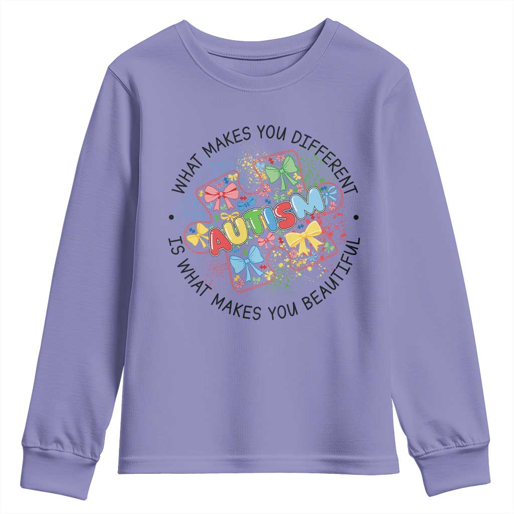 Funny Autism Awareness What Makes You Different Is What Makes You Beautiful Youth Sweatshirt Coquette Puzzle