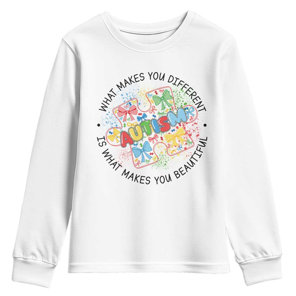 Funny Autism Awareness What Makes You Different Is What Makes You Beautiful Youth Sweatshirt Coquette Puzzle