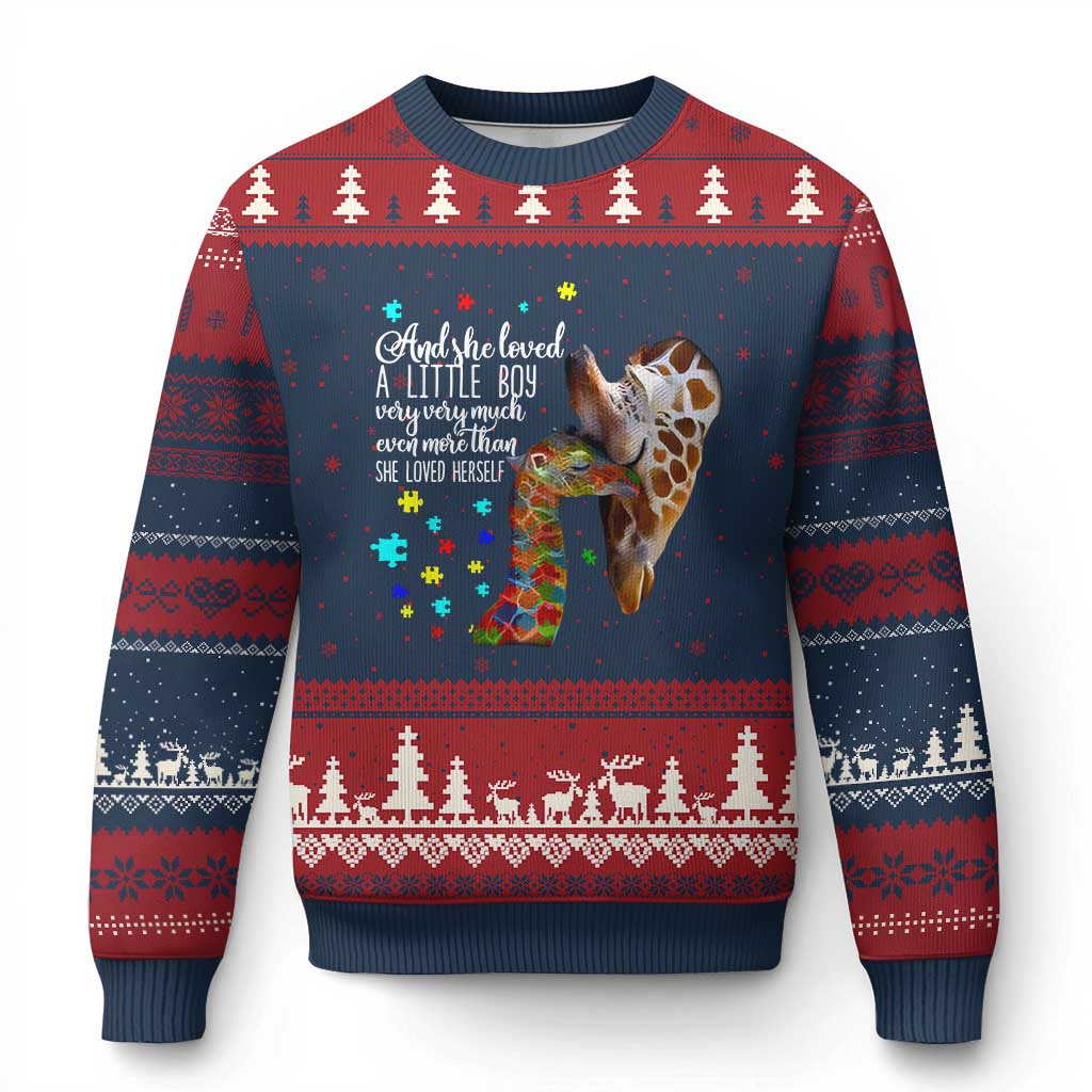 And She Loved A Little Boy Very Much Even More Than She Loved Herself Ugly Christmas Sweater Autism Awareness Giraffes