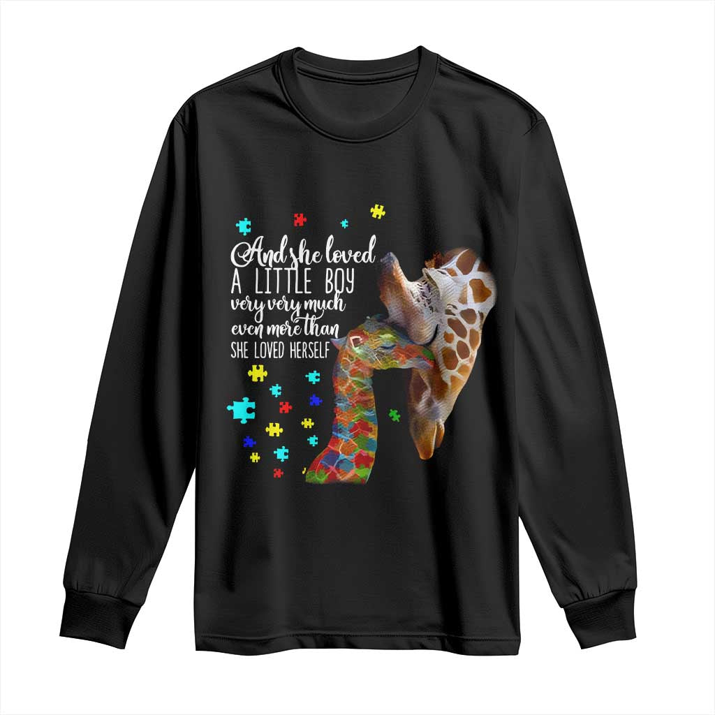 And She Loved A Little Boy Very Much Even More Than She Loved Herself Long Sleeve Shirt Autism Awareness Giraffes