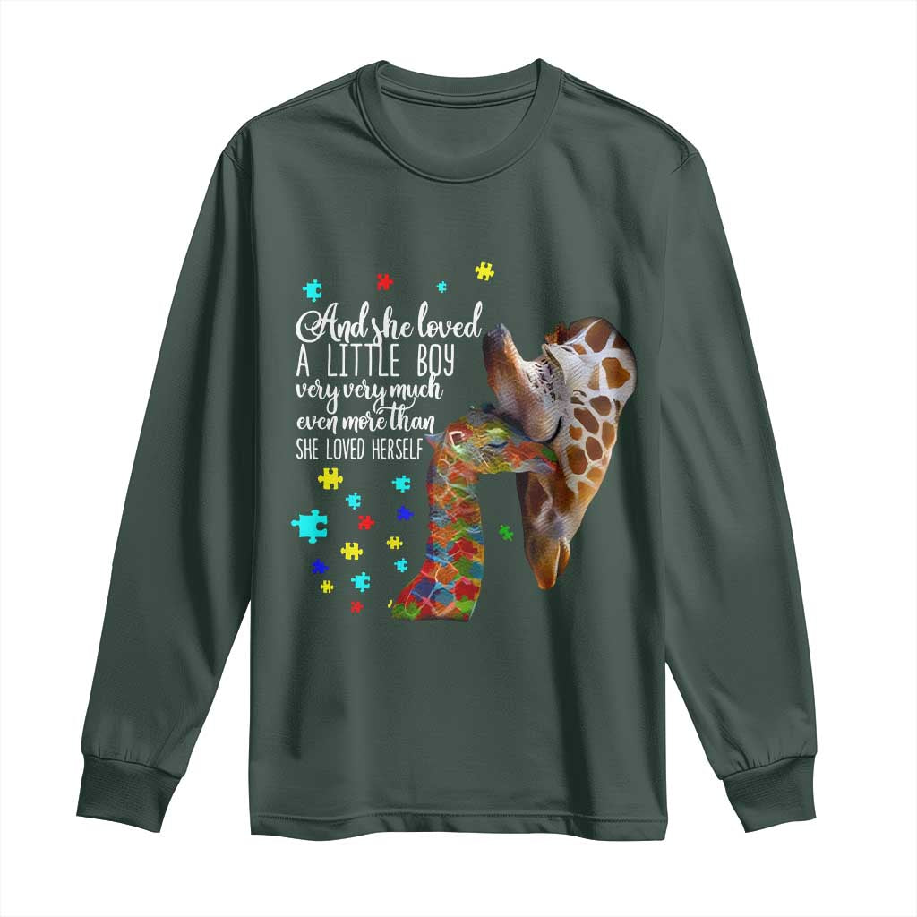 And She Loved A Little Boy Very Much Even More Than She Loved Herself Long Sleeve Shirt Autism Awareness Giraffes
