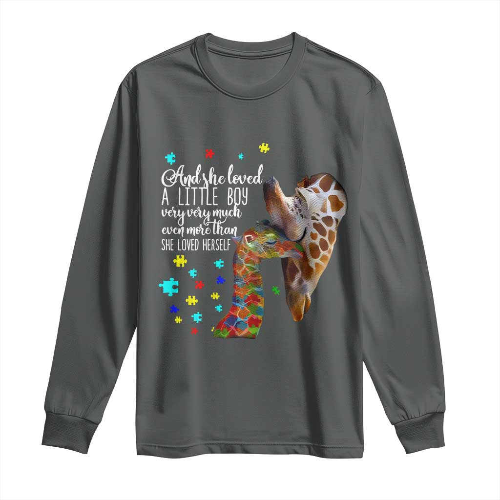 And She Loved A Little Boy Very Much Even More Than She Loved Herself Long Sleeve Shirt Autism Awareness Giraffes