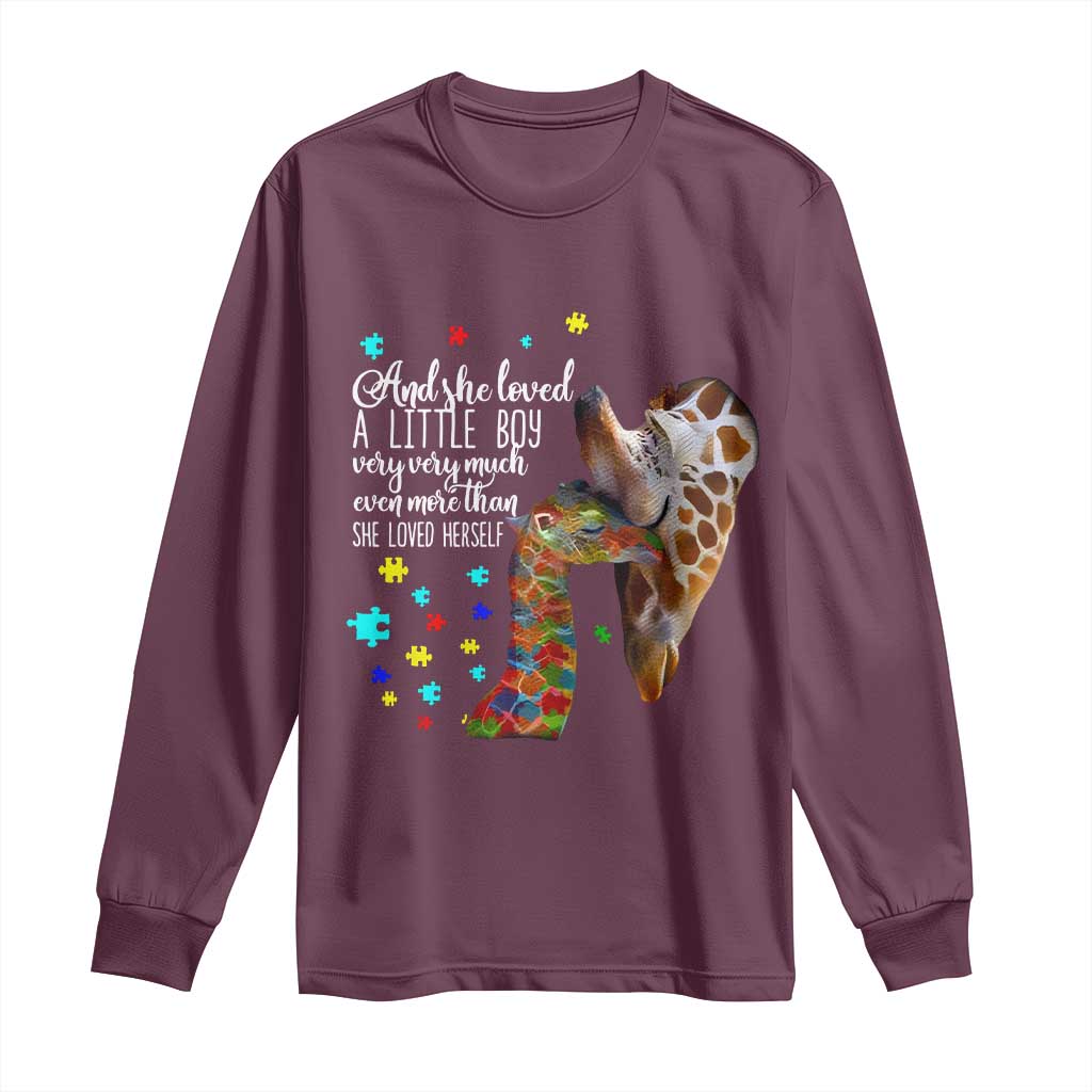 And She Loved A Little Boy Very Much Even More Than She Loved Herself Long Sleeve Shirt Autism Awareness Giraffes