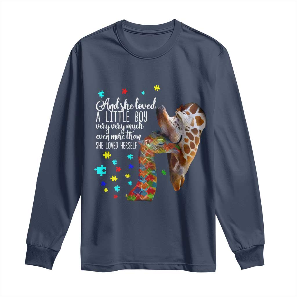 And She Loved A Little Boy Very Much Even More Than She Loved Herself Long Sleeve Shirt Autism Awareness Giraffes