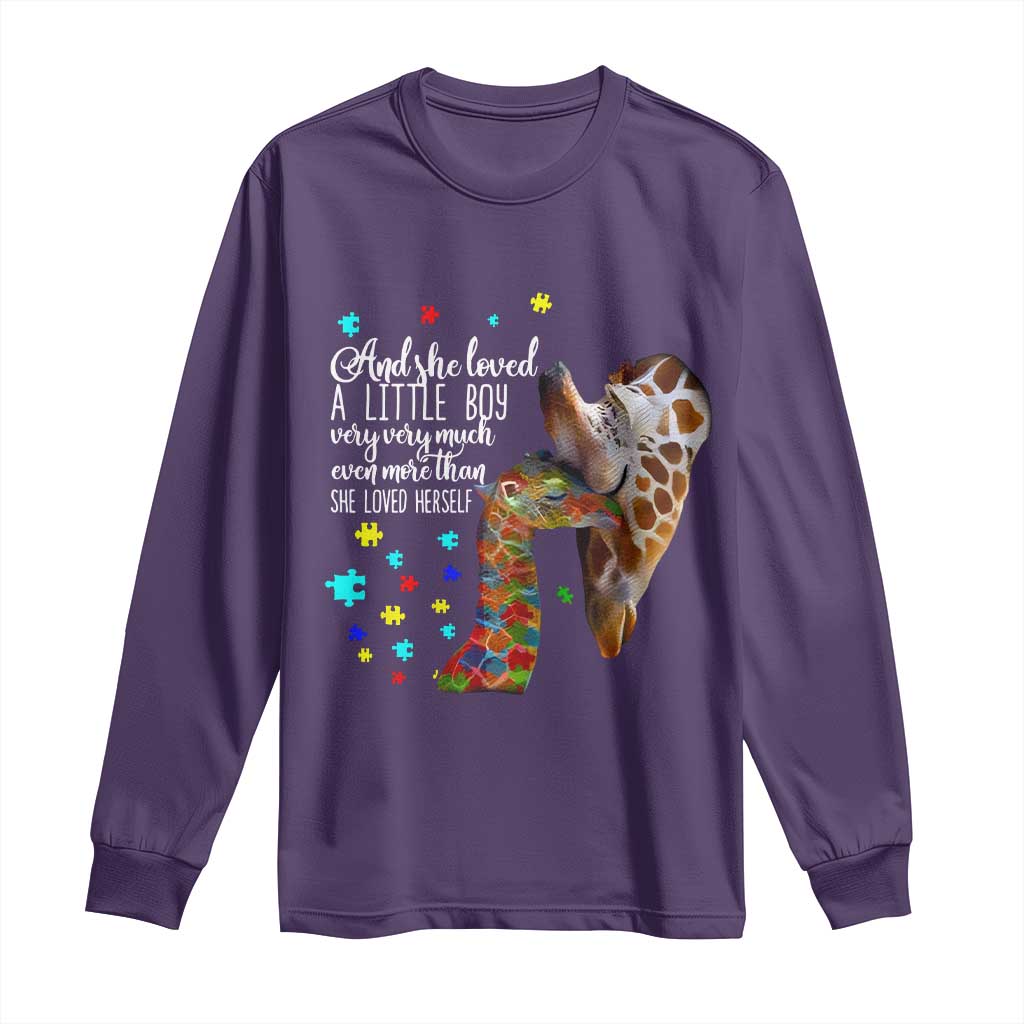 And She Loved A Little Boy Very Much Even More Than She Loved Herself Long Sleeve Shirt Autism Awareness Giraffes