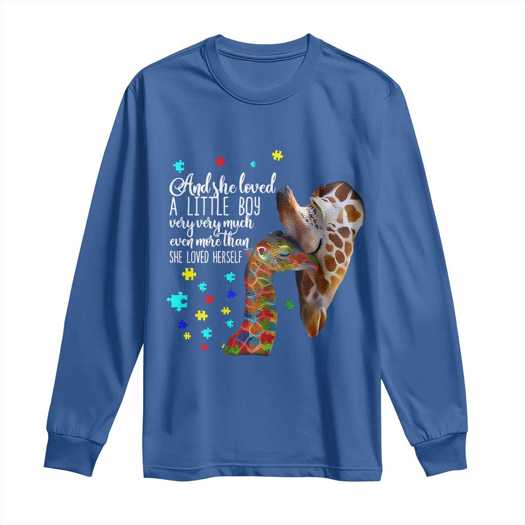 And She Loved A Little Boy Very Much Even More Than She Loved Herself Long Sleeve Shirt Autism Awareness Giraffes