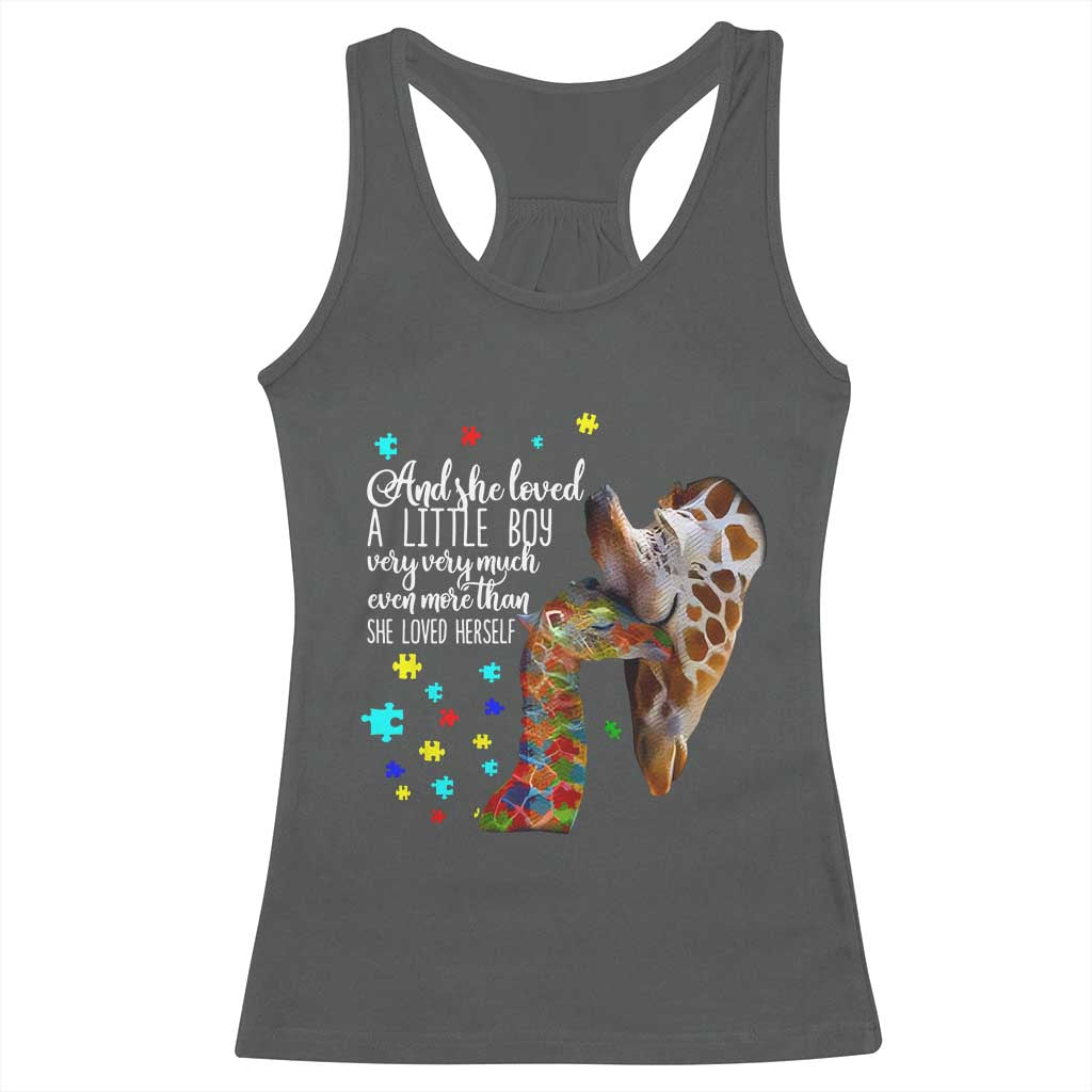 And She Loved A Little Boy Very Much Even More Than She Loved Herself Racerback Tank Top Autism Awareness Giraffes