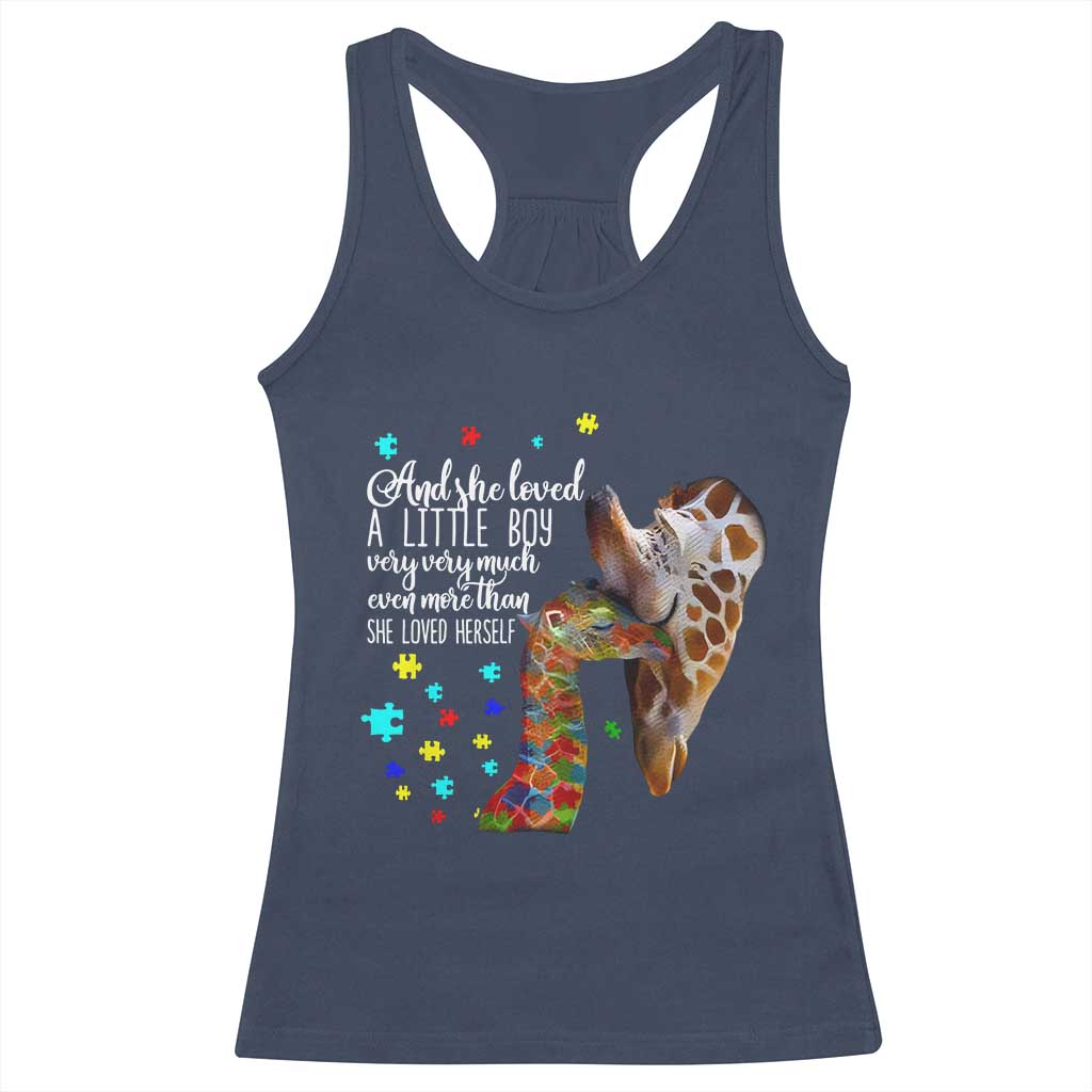 And She Loved A Little Boy Very Much Even More Than She Loved Herself Racerback Tank Top Autism Awareness Giraffes